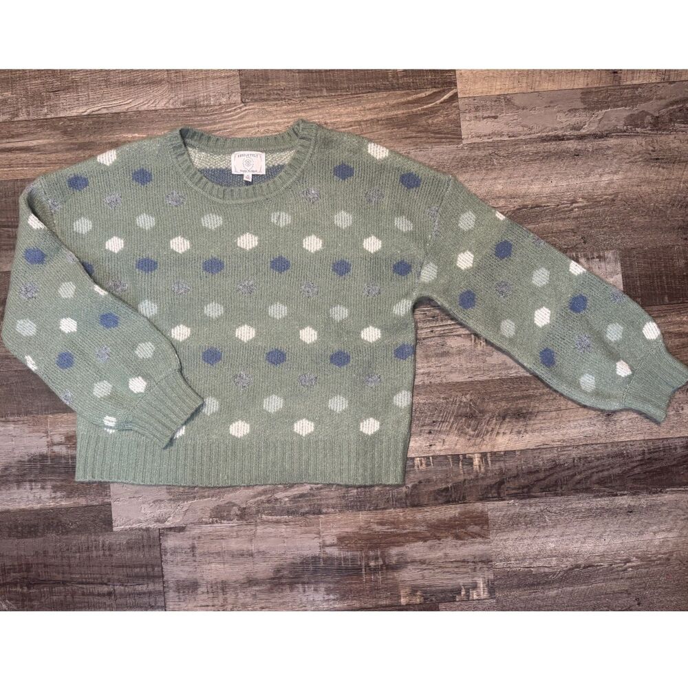 Chunky Knit Sage Green Polka Dot Oversized Sweater Size Small